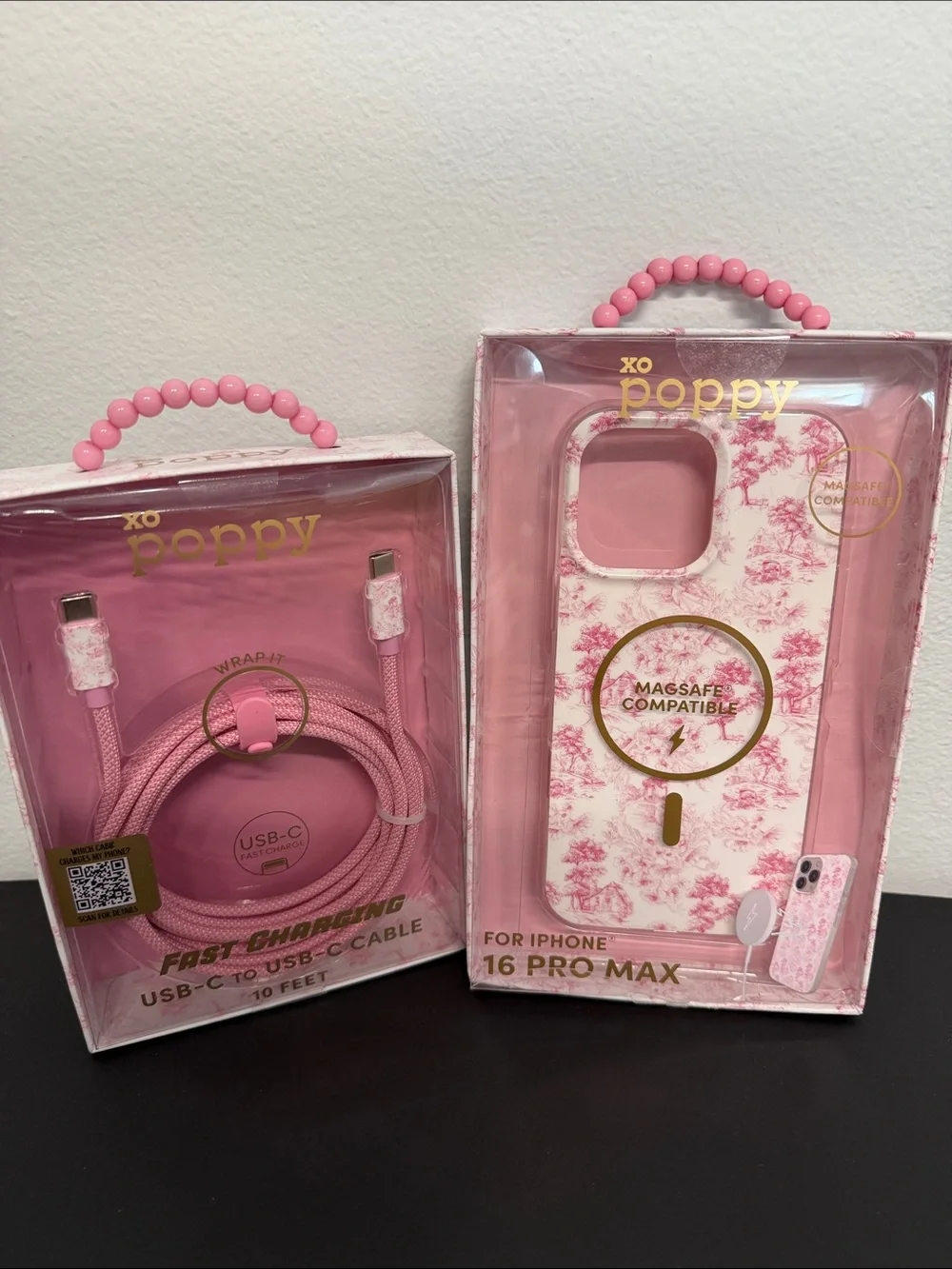 XO Poppy | Vintage Pink Floral iPhone 16 Pro Max MagSafe Case + USB-C Cable 🌸